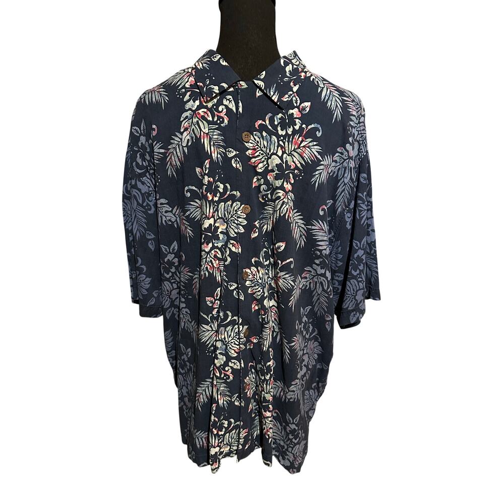 Tommy Bahama Silk Hawaiian Shirt XL Blue Floral Button Front